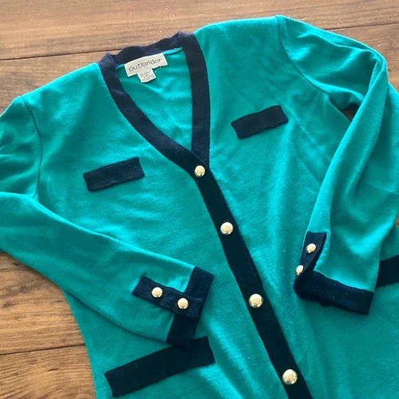 Authentic Original Vintage Style Green Midi Dress with Black Accents - Picture 2 of 16